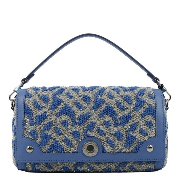 BURBERRY  Note TB Small Sequins Yarn Shoulder Bag Blue - Picture 1 of 12